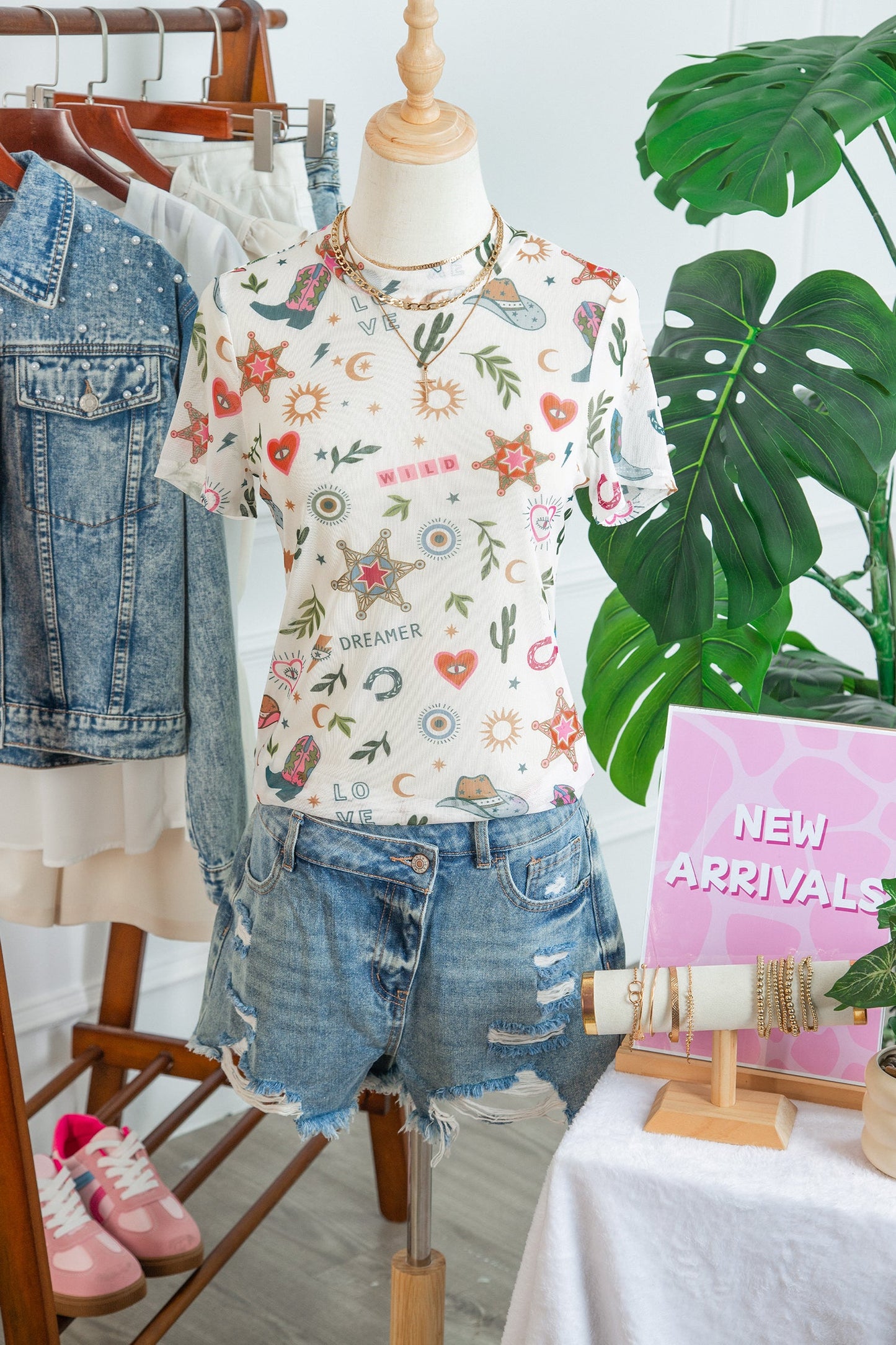 Western LOVE WILD DREAMER Sheer Mesh Graphic Top