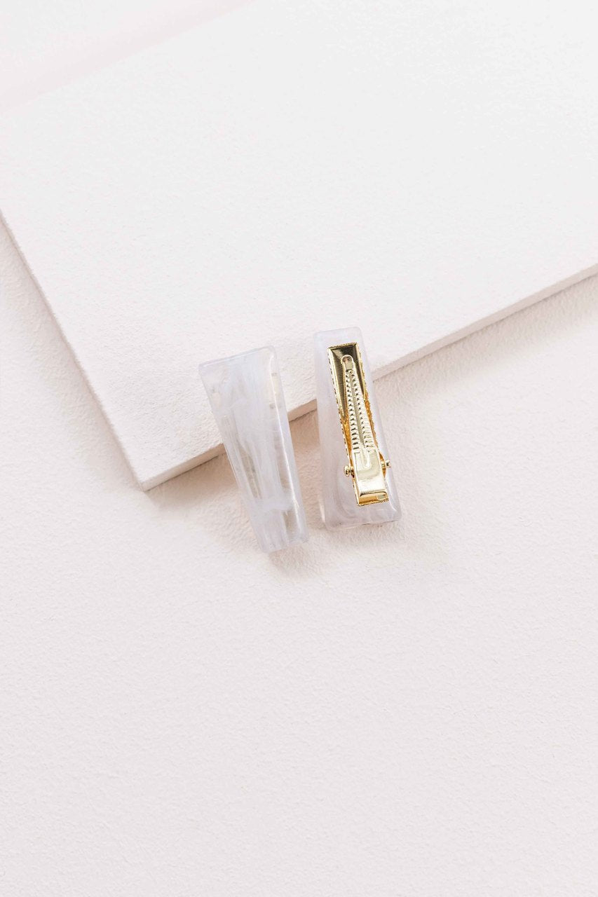 Refined Marble Hair Clip | Pearl White