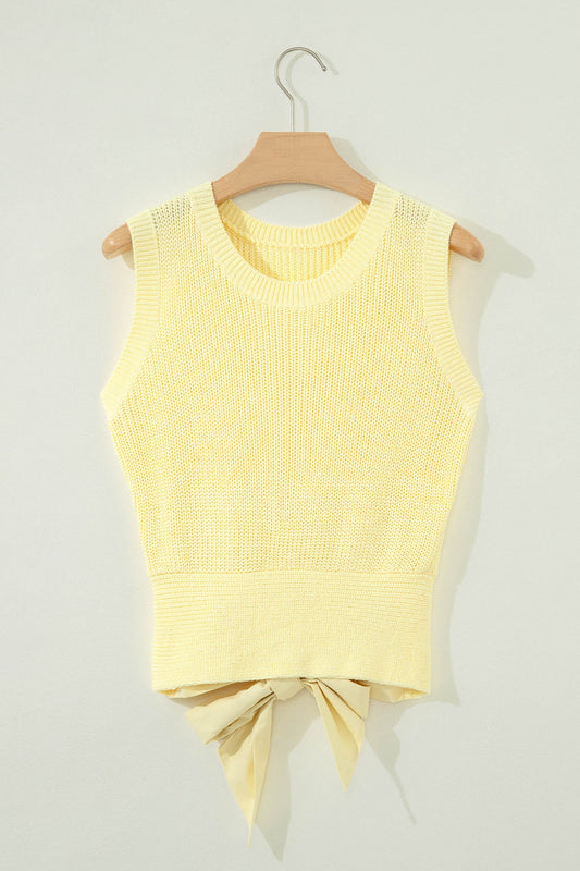 Solid Cropped Tie Back Cutout Sweater Knit Tank