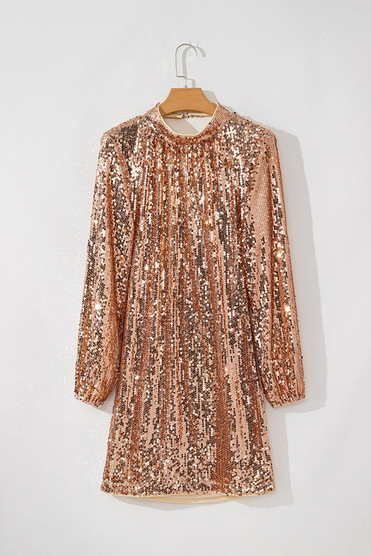 Sequin Long Sleeve Cutout Back Mini Dress
