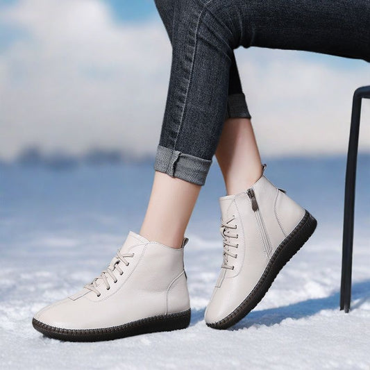 Womenâs Genuine Leather Soft-Soled Flat Ankle Boots