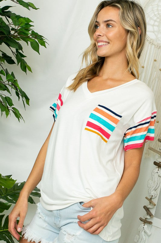 MULTI STRIPE MIXED BOXY TOP