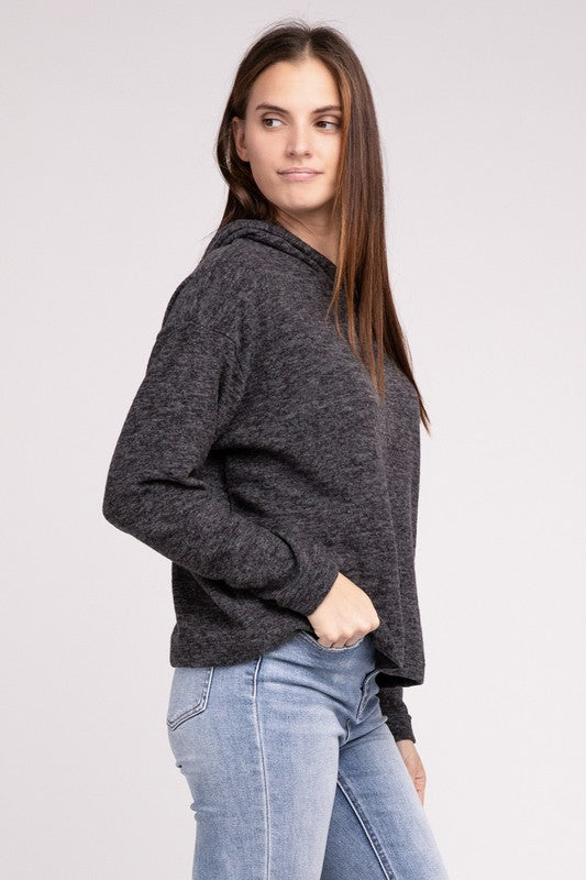 Hooded Brushed Melange Hacci Sweater