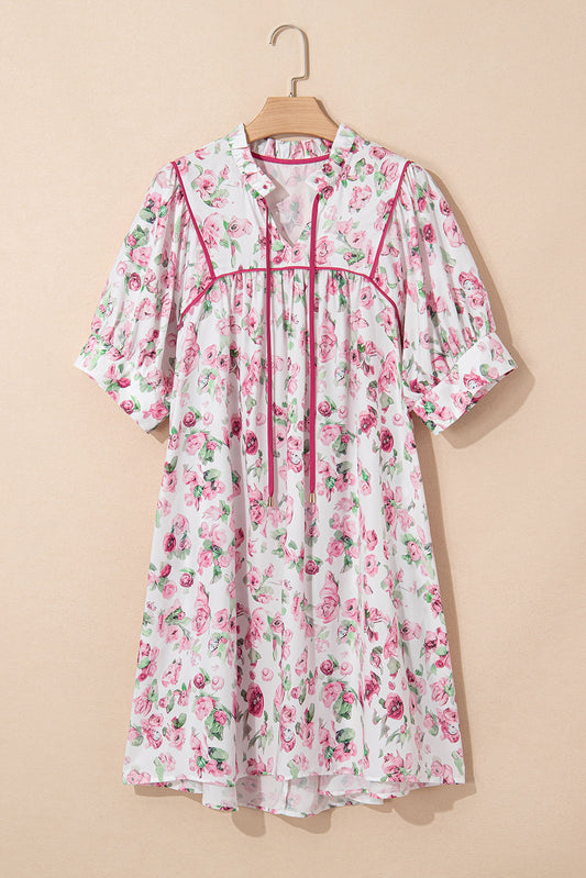 Plus Size Floral Tied V-Neck Mini Dress
