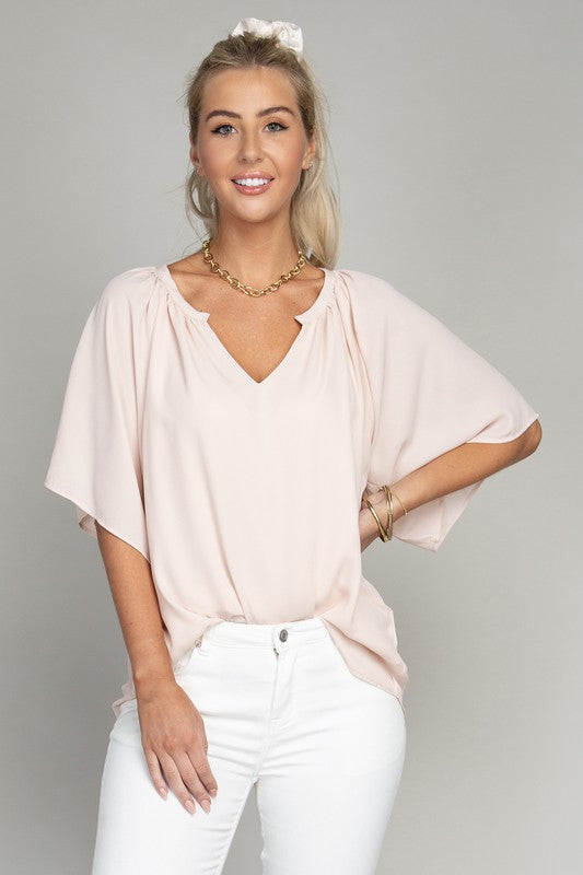 Solid Notched Neck Blouse