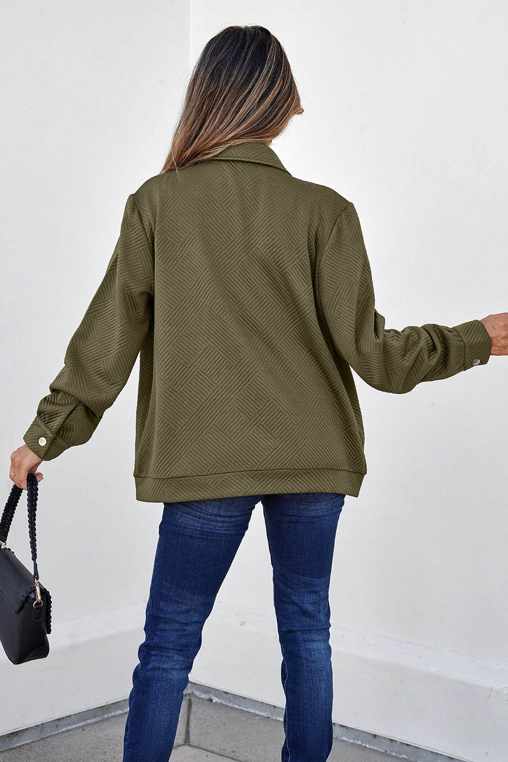 Solid Flap Pocket Shirt Collar Zip Up Jacket