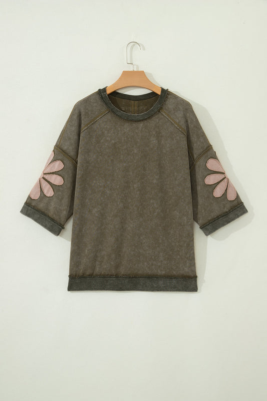 Floral Patchwork Mineral Wash Exposed Seam Top