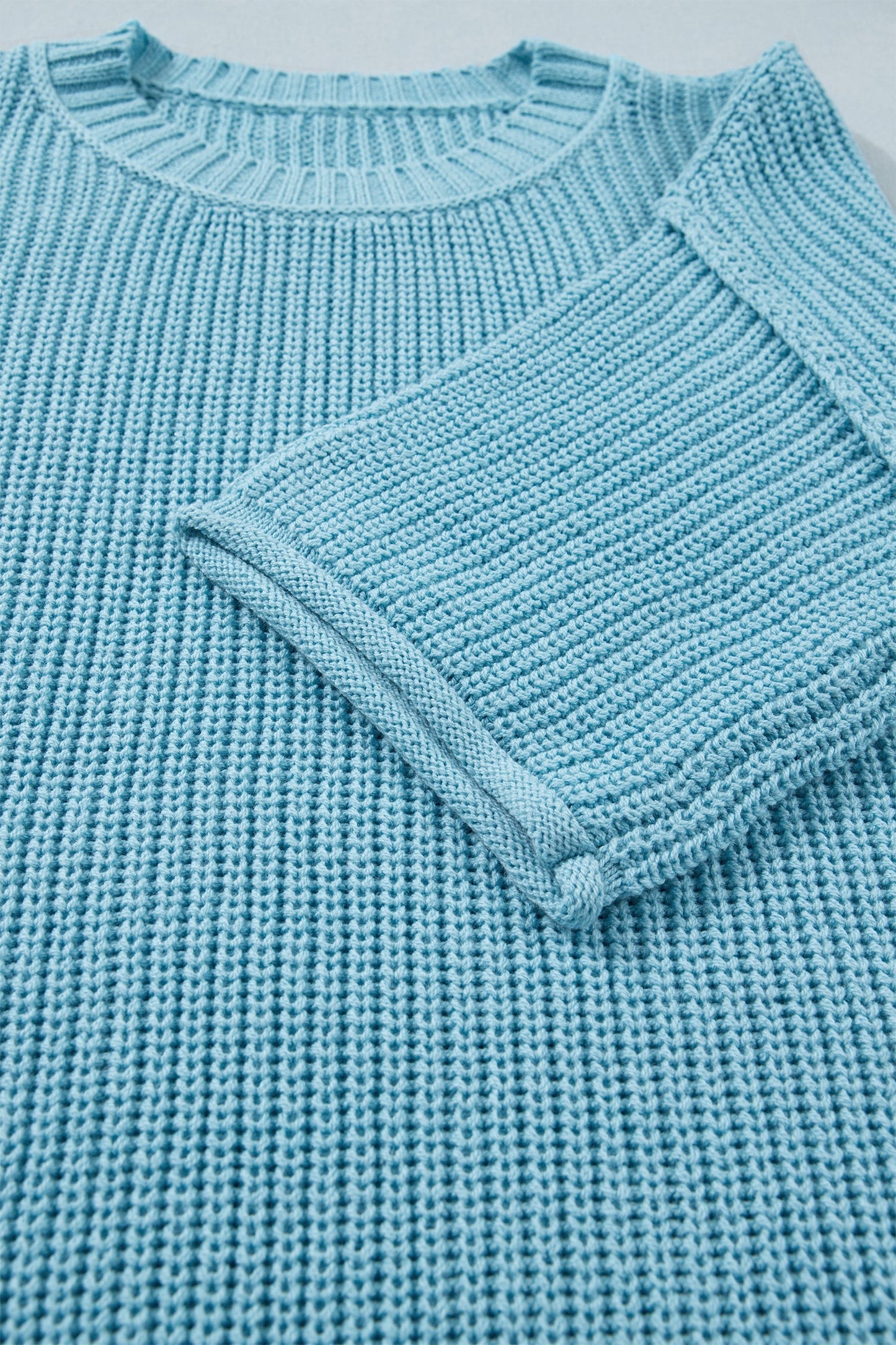 Solid Exposed Seam 3/4 Sleeve Loose Sweater