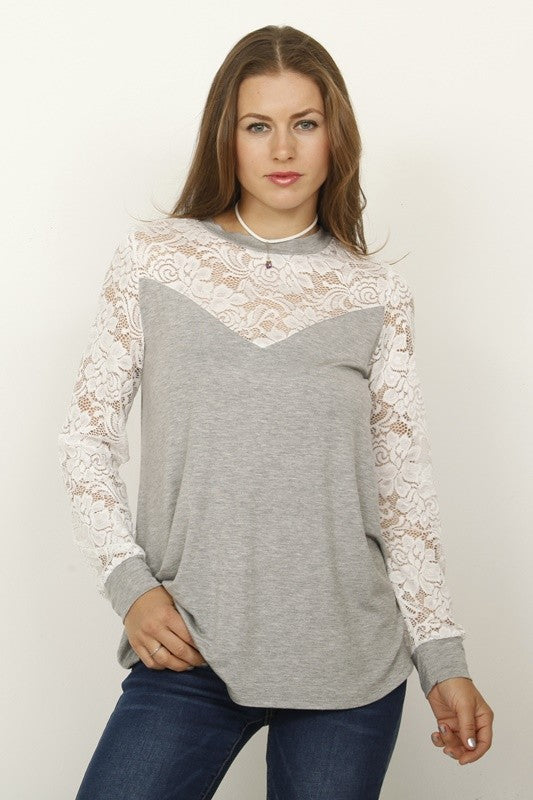 Lace sleeve heart top