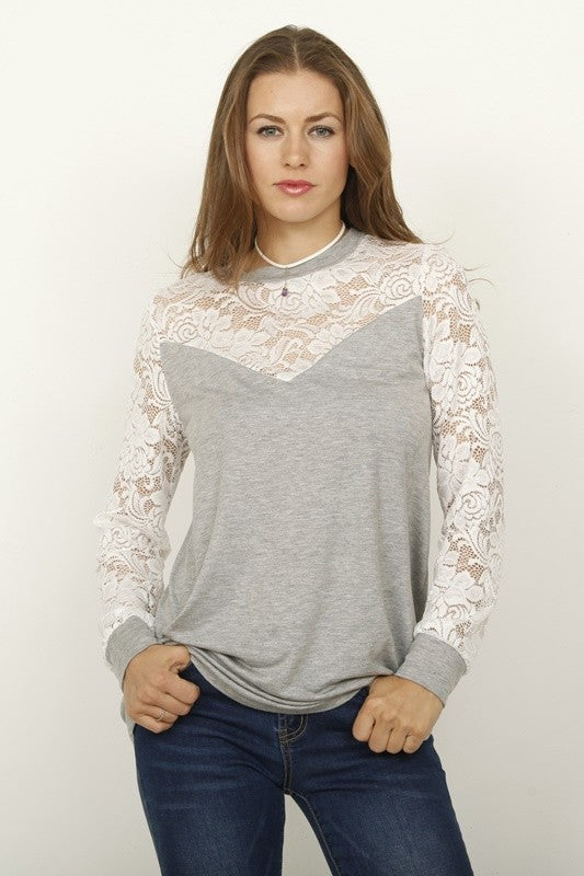 Lace sleeve heart top