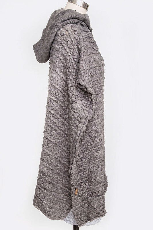 Raised Knit Hooded Side Button Cardigan