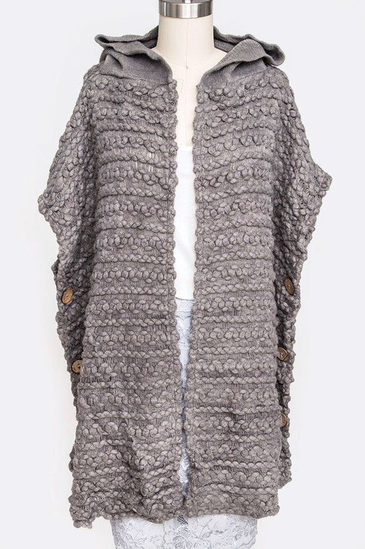 Raised Knit Hooded Side Button Cardigan