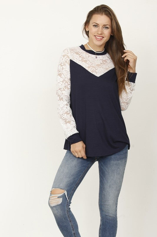 Lace sleeve heart top