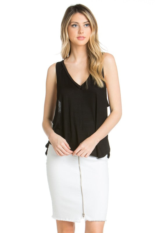 high low v-neck open side tank top