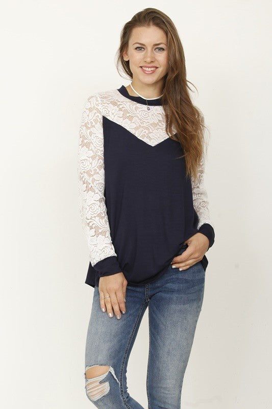 Lace sleeve heart top