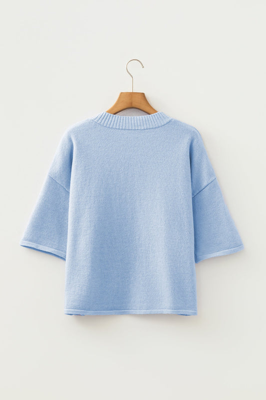 Solid 3/4 Sleeve Boxy Button-Down Cardigan