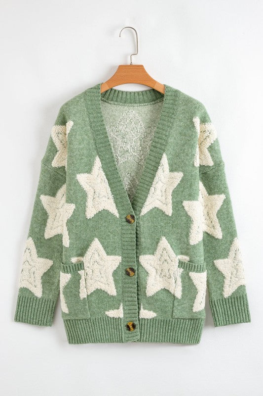 Star Sherpa Textured Buttoned Sweater Cardigan – Everyday Style