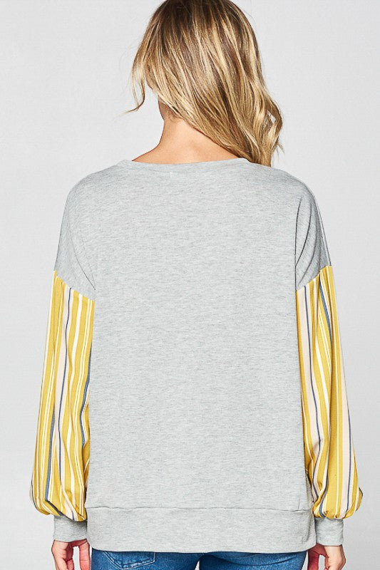 STRIPE SOLID MIXED SWEATSHIRT TOP