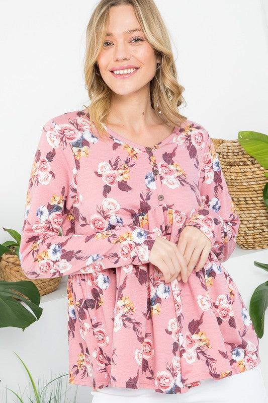 PLUS ALLOVER FLORAL BABYDOLL TOP