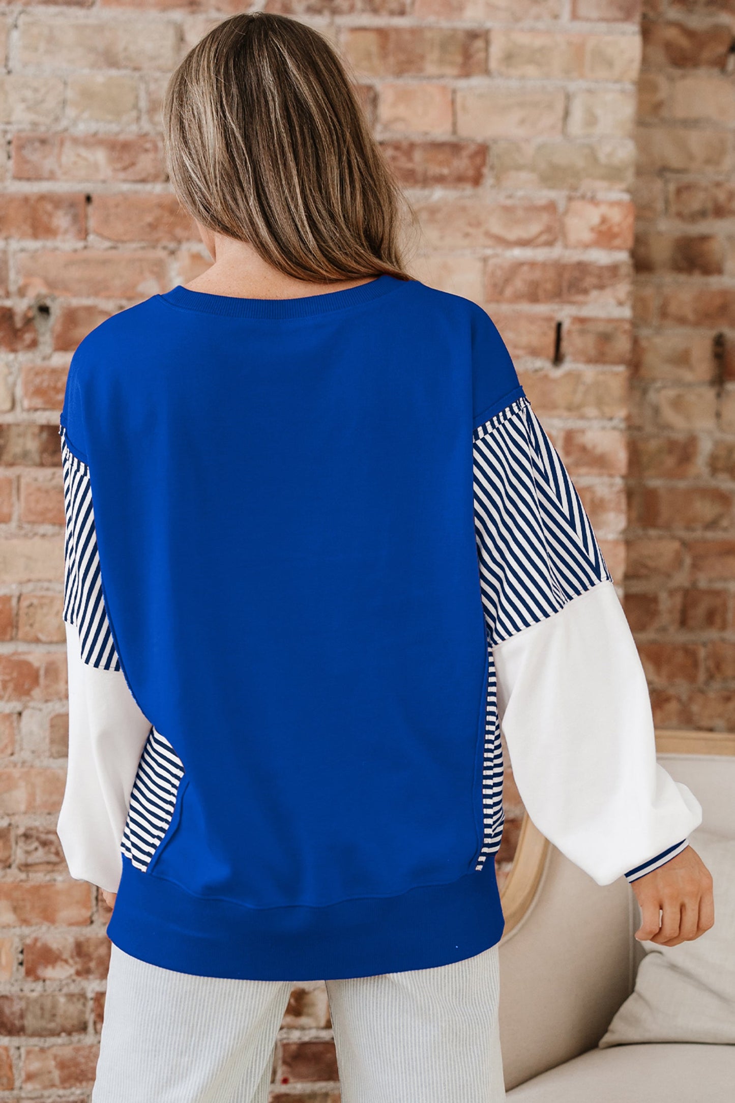 Stripe Leopard Patchwork Long Sleeve Sweatshirt