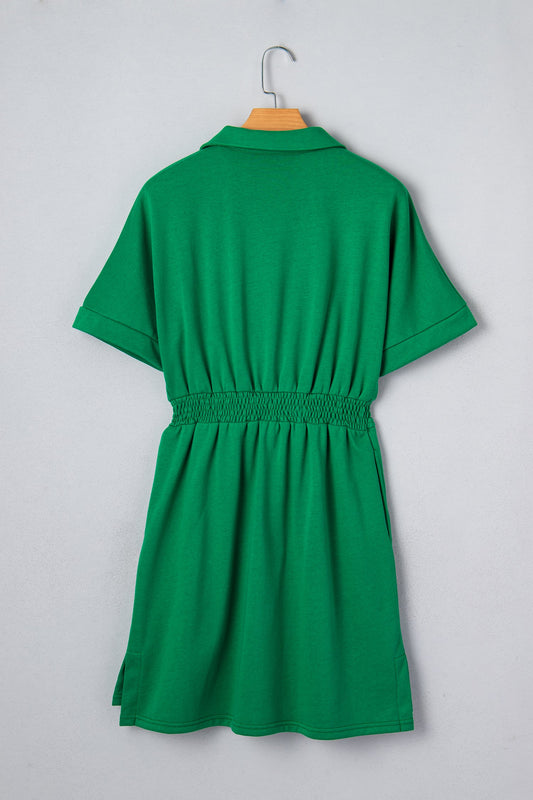 Geometric Patchwork Half-Zip Elastic Waist Dress