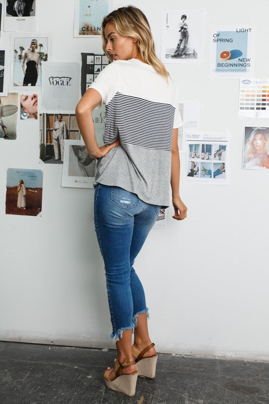 COLOR BLOCK ROUND NECK TUNIC TOP