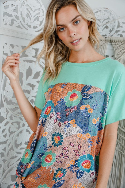 SOLID FLORAL MIXED BOXY TOP