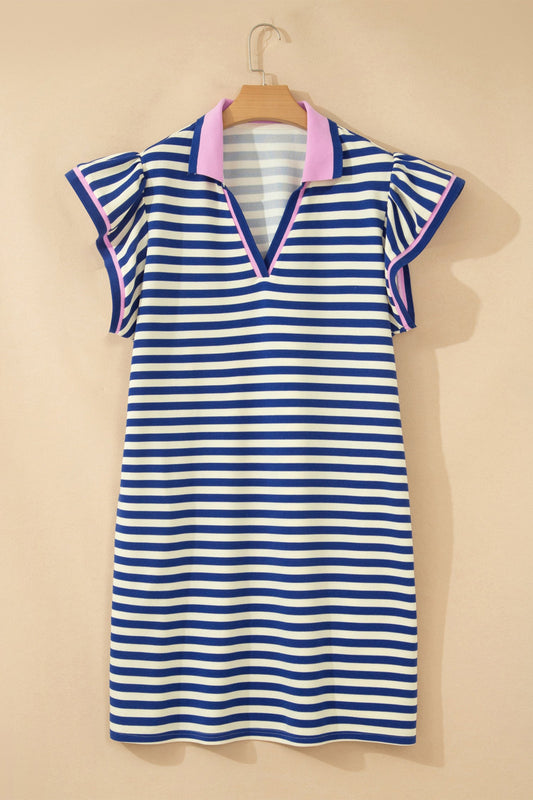 Plus Size Stripe Colorblock Short Sleeve Mini Dress