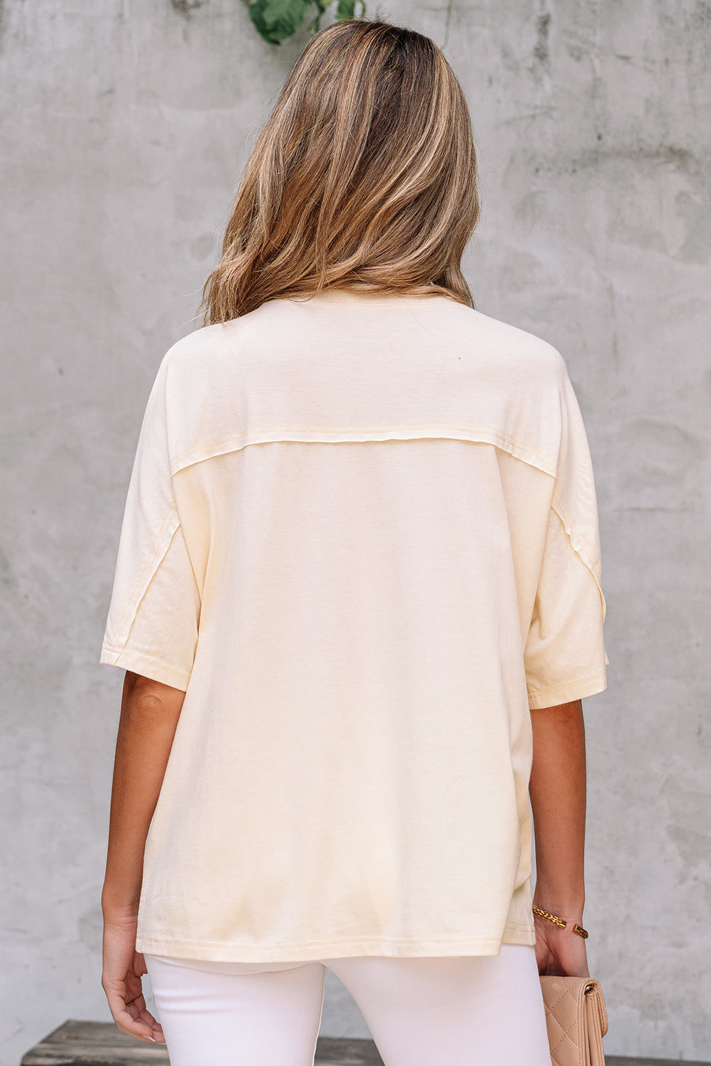 Floral Patch Exposed Stitching Crew Neck Tee