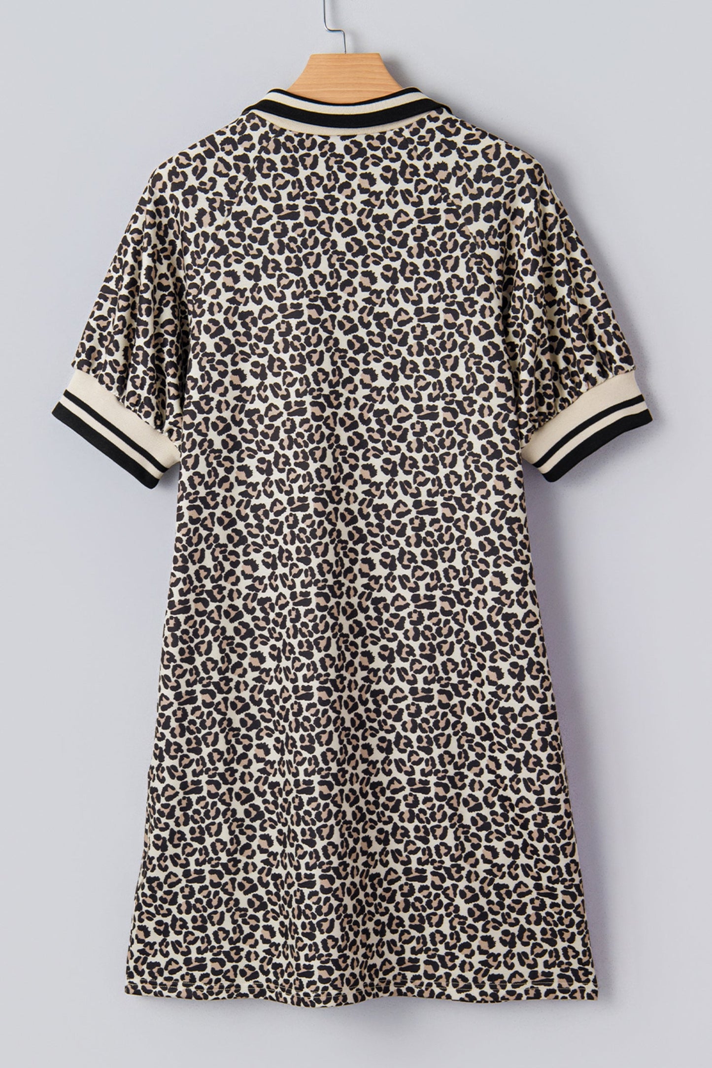 Leopard Stripe Patchwork Zip Collar Mini Dress