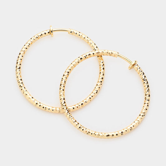 1.75" Textured Metal Hoop Clip on Earrings