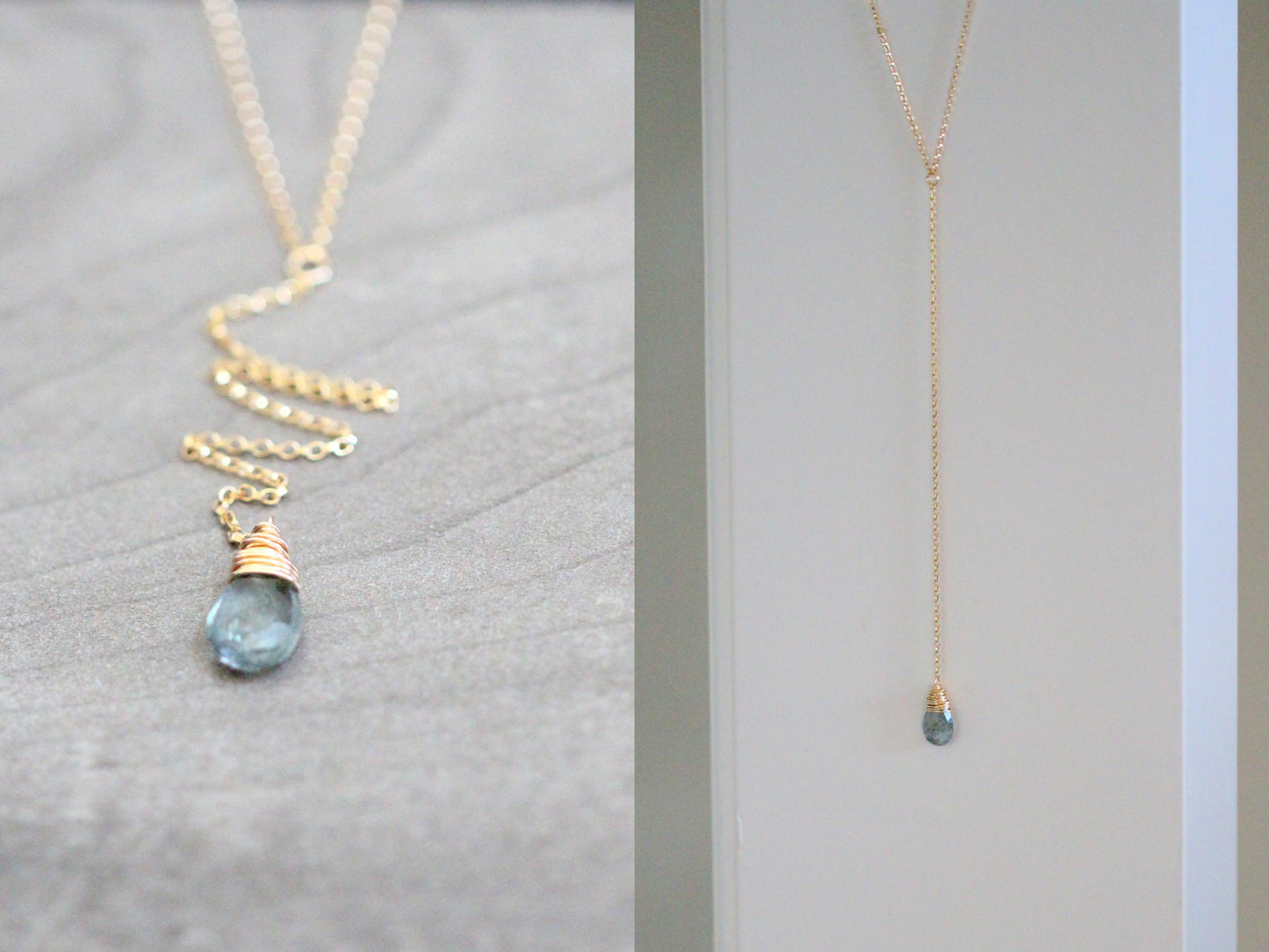Moss Aquamarine Lariat Necklace