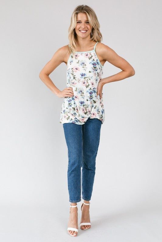 FLORAL PRINT JERSEY FRONT BOTTOM TWIST TOP