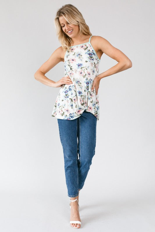 FLORAL PRINT JERSEY FRONT BOTTOM TWIST TOP