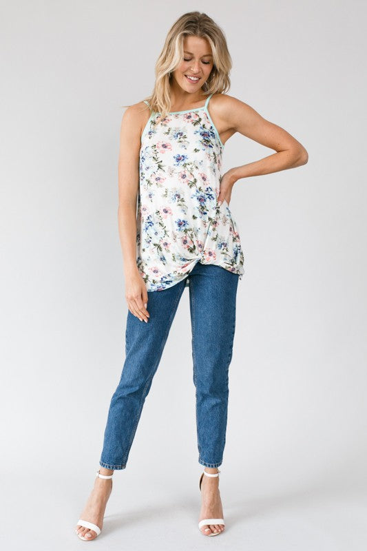 FLORAL PRINT JERSEY FRONT BOTTOM TWIST TOP