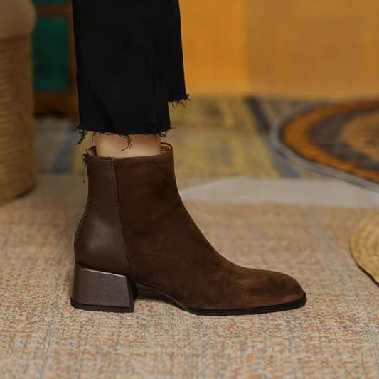 Womenâs Suede Mid-Heel Martin Boots â Chic Casual Ankle Boots
