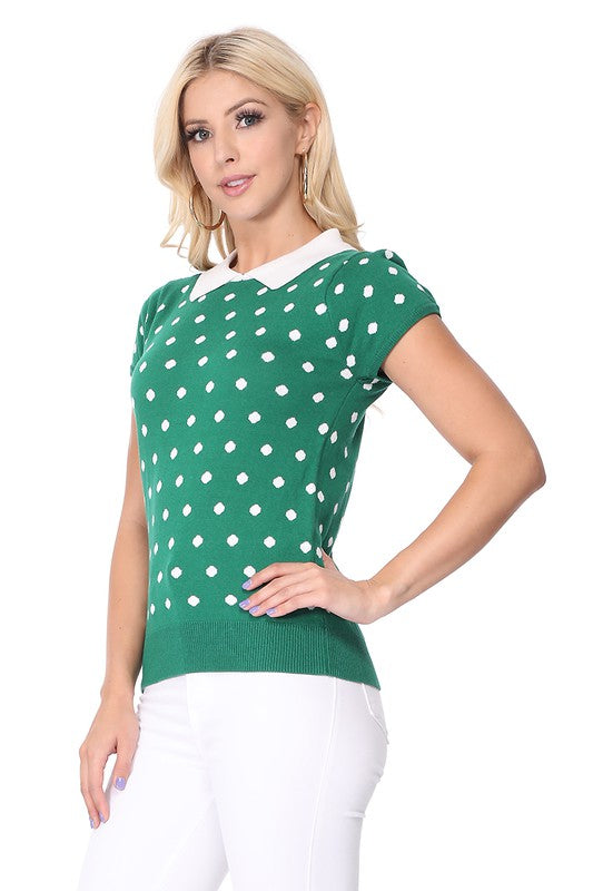 Puffed Cap Sleeve Polka Dot Jacquard Sweater