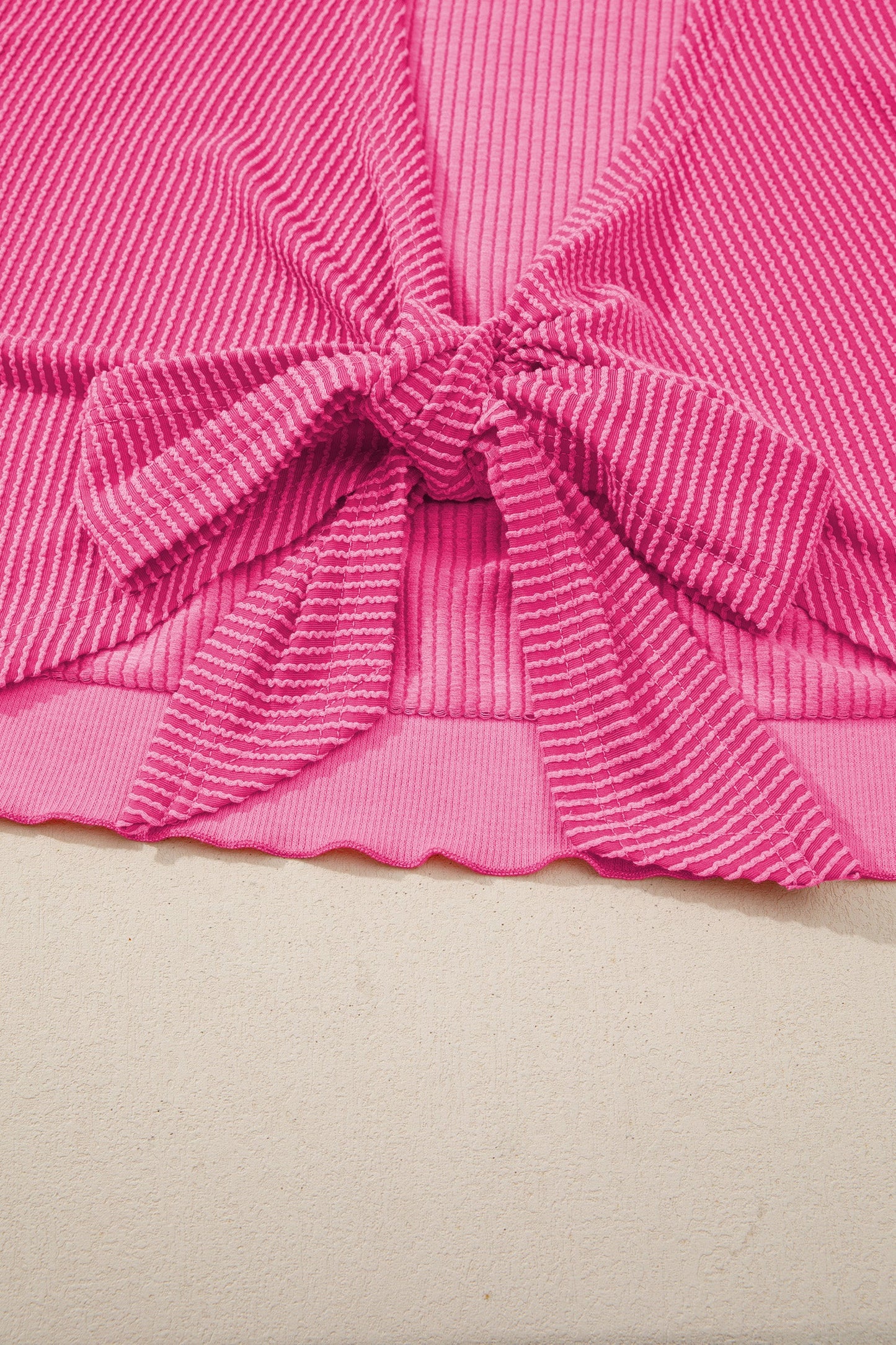 Corded Knit Cutout Bow Tie Back T-Shirt