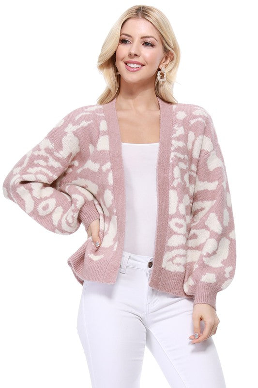 Leopard Jacquard Open Front Shrug Cardigan