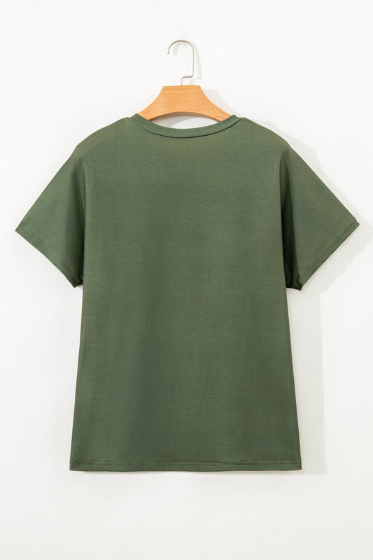 Stripe Half Buttoned Crewneck T-Shirt