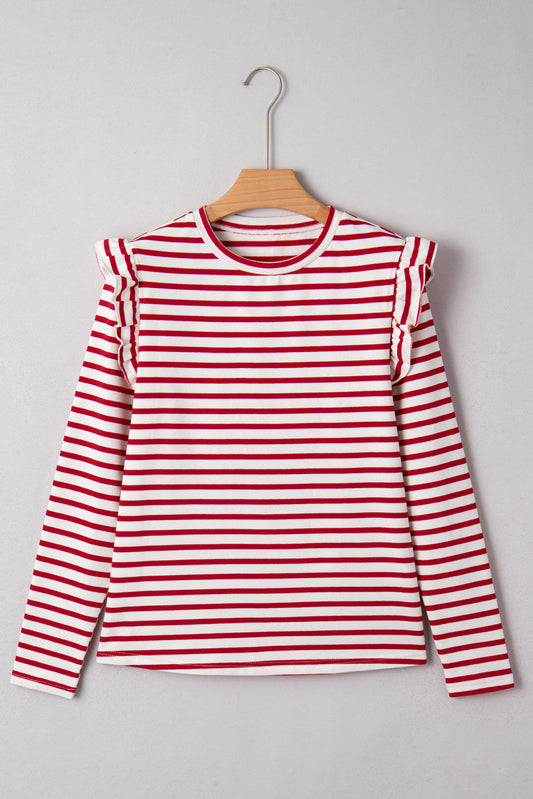 Meilani Stripe Ruffle Trim Long Sleeve Top