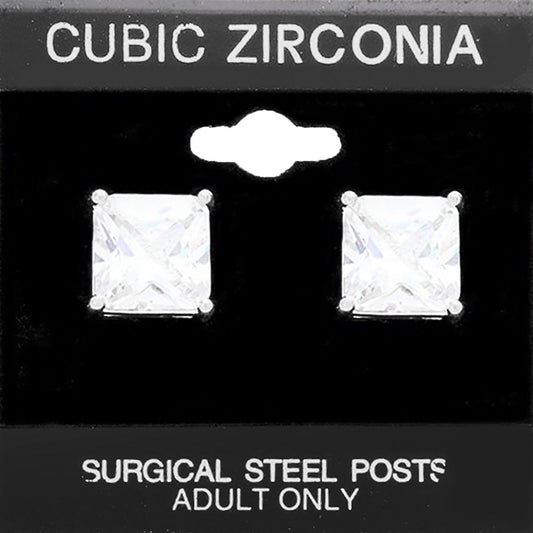 11mm Square CZ Stud Earrings