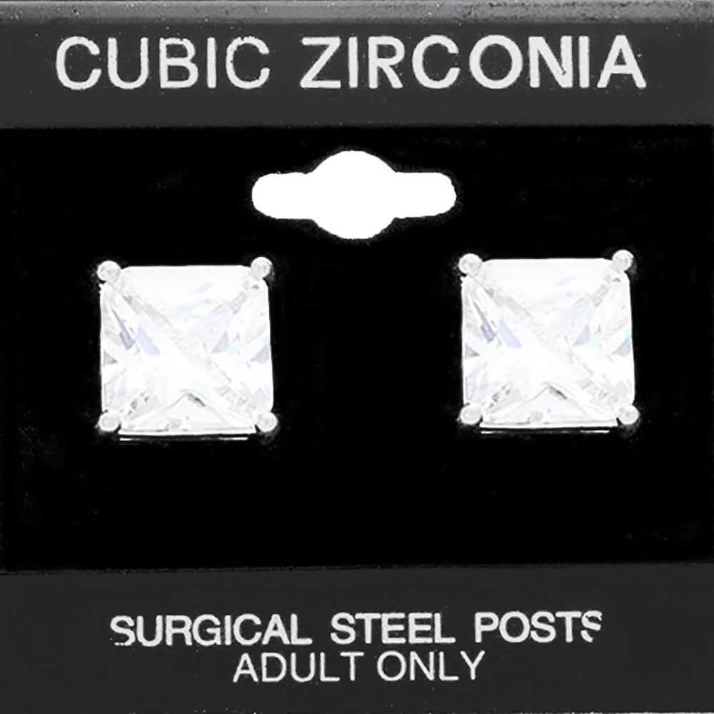 12mm Square CZ Stud Earrings