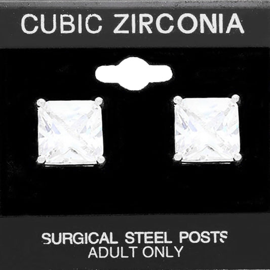 12mm Square CZ Stud Earrings