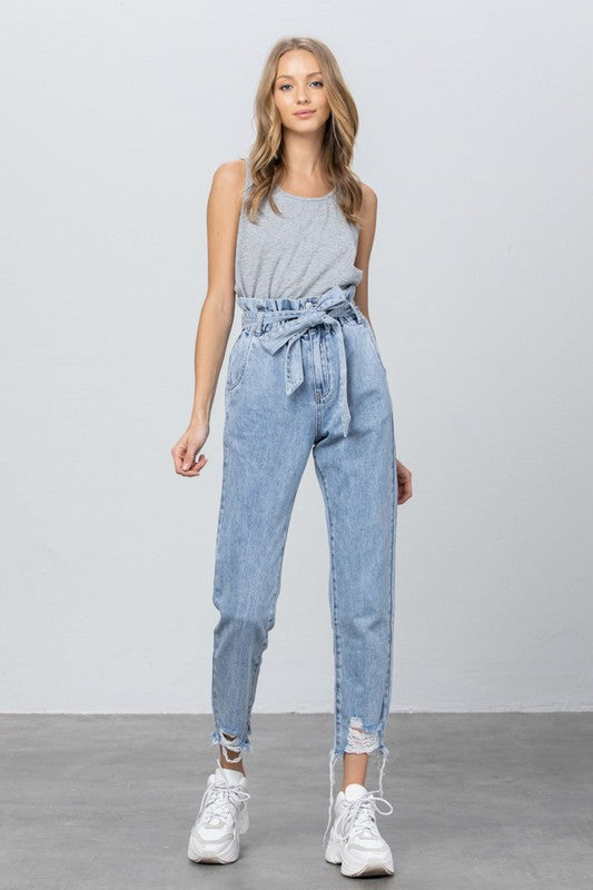 HI WAISTED PAPER BAG SLOUCH JEANS