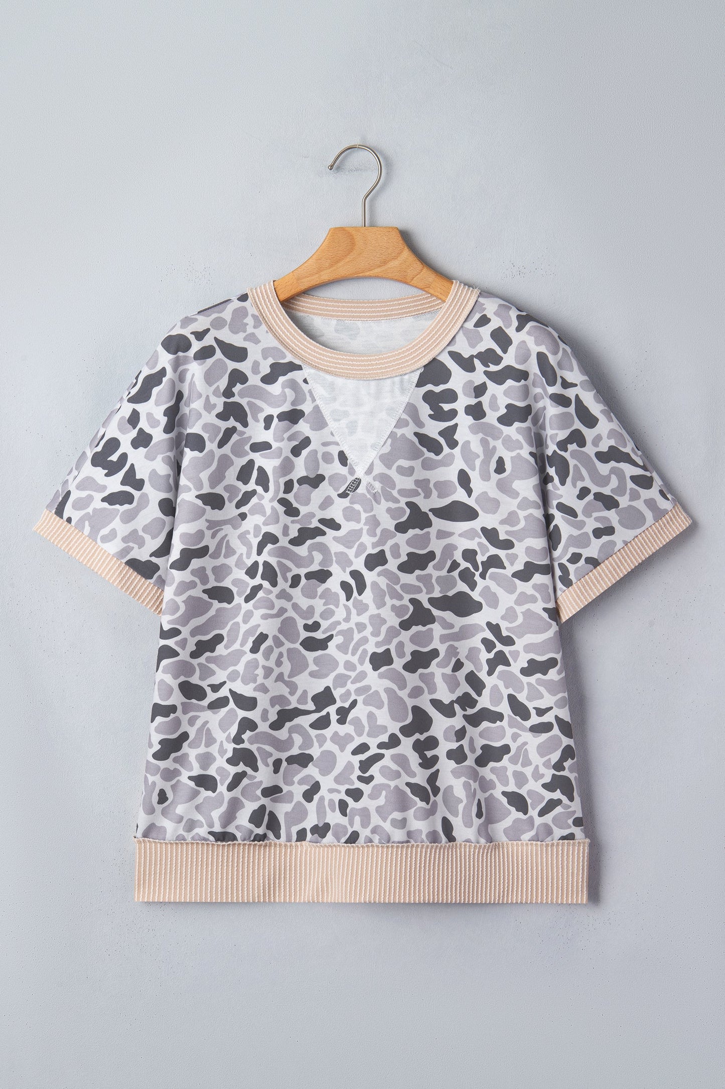 Camo Patchwork Corded Knit Short Sleeve T-Shirt