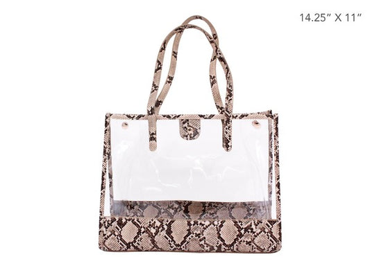 Clear PVC Snake Trim Tote Stadium Bag