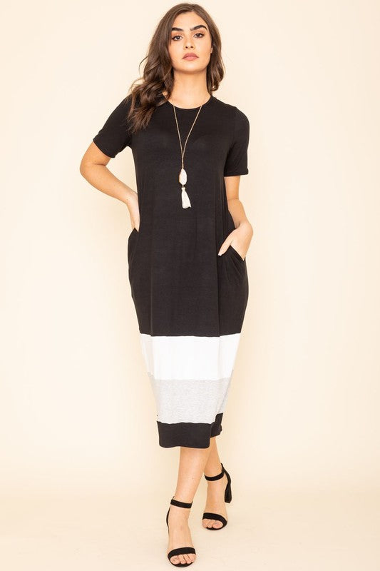 Color Block Calf Length Dress