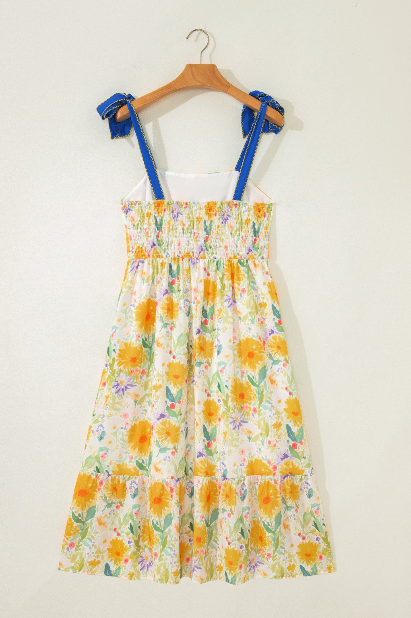 Floral Denim Tie Strap High Waist Maxi Dress