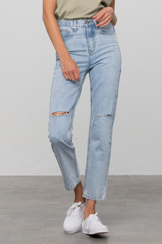 High Waist Ripped Tapered Jeans